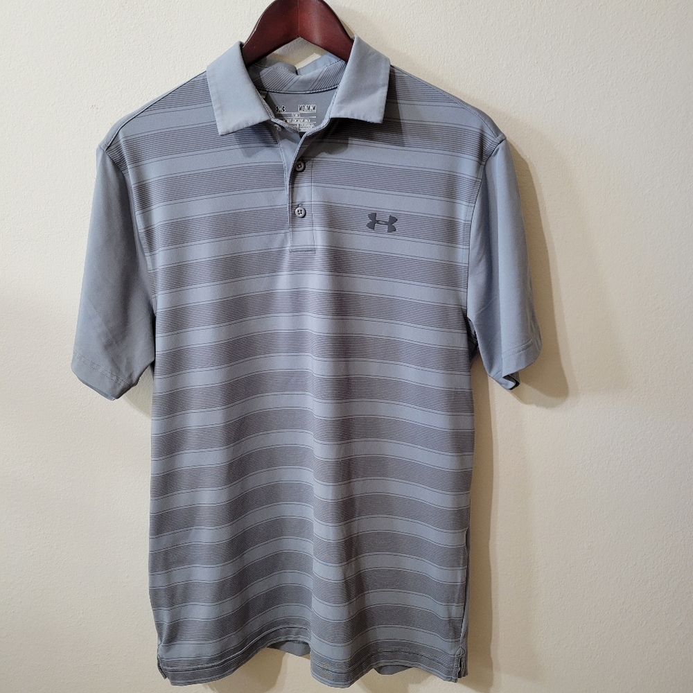 Under Armour Men's Gray Striped Polo Size M